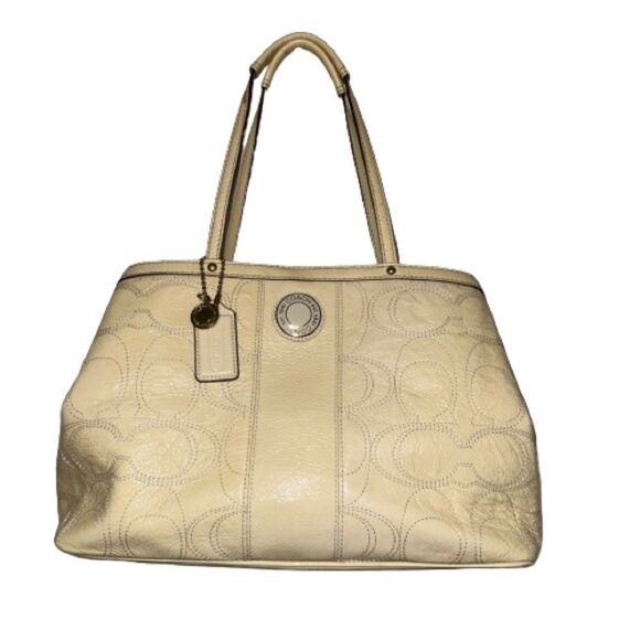 Coach L1276-F19215 Signature Stitched Patent Leather Framed Shoulder Bag - Cream - Picture 1 of 10